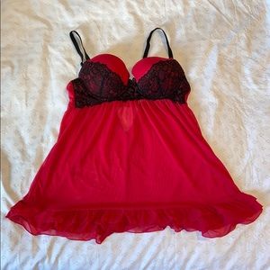 Red and Black Lace Teddy - Sheer